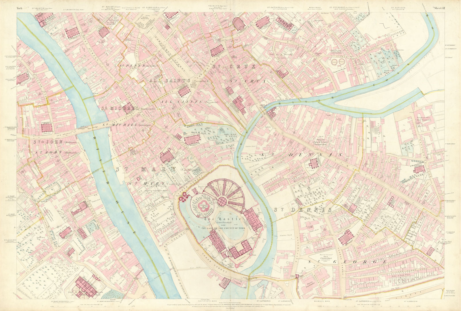 City of York #12 Castle Bishophill Walmgate Fossgate Hungate Aldwark OS 1852 map